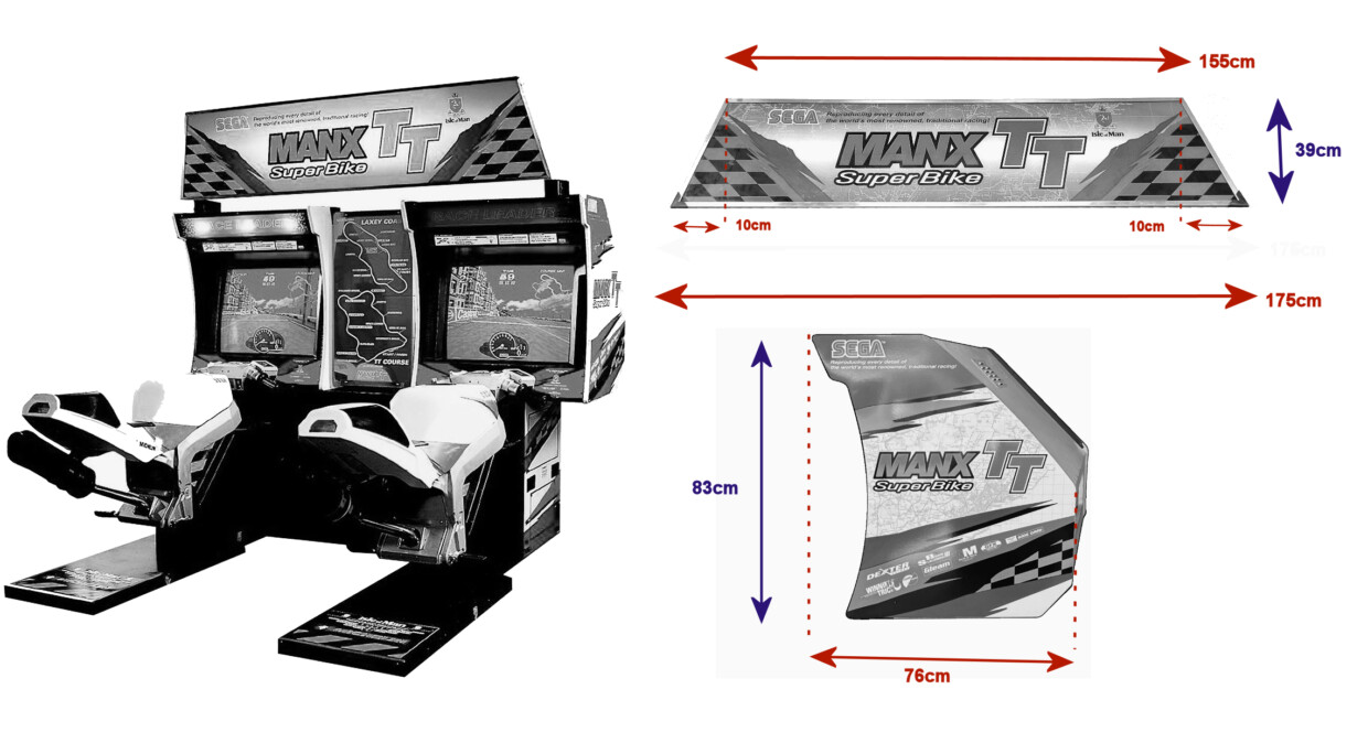 vernimark noleggio videogiochi e flipper - Manx TT misure per personalizzazione